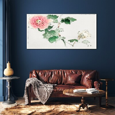 Floral arrangement with pink peony Glass art print