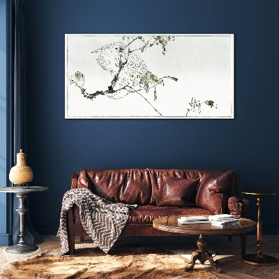 Bird on a branch Glass art print