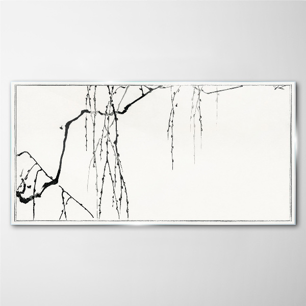 Delicate branches in monochromatic tones Wall art on glass
