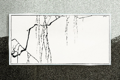 Delicate branches in monochromatic tones Wall art on glass