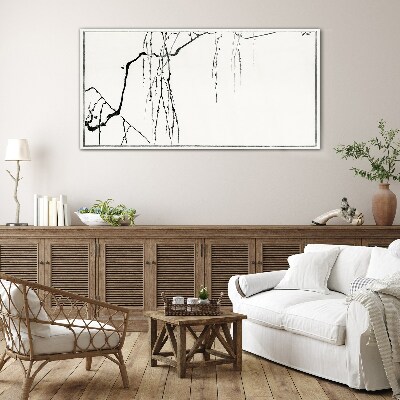 Delicate branches in monochromatic tones Wall art on glass