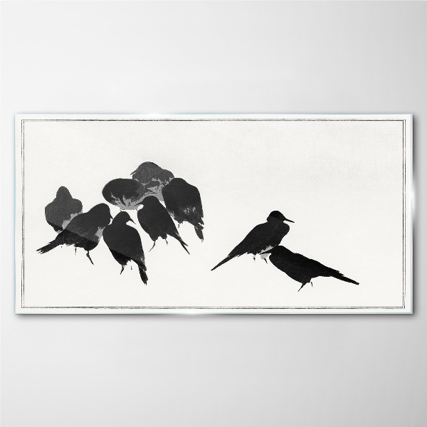 Black birds on white background Glass art print