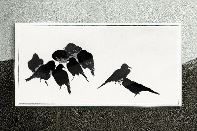 Black birds on white background Glass art print