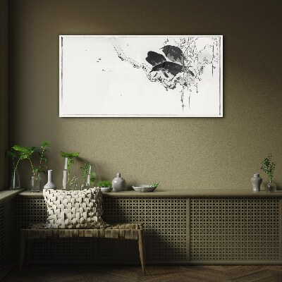Black birds on a branch Wall art on glass
