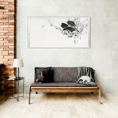 Black birds on a branch Wall art on glass