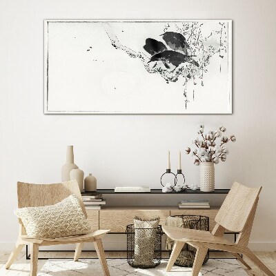 Black birds on a branch Wall art on glass