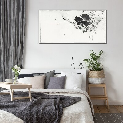 Black birds on a branch Wall art on glass