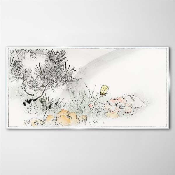 Floral landscape with a butterfly Wall art on glass