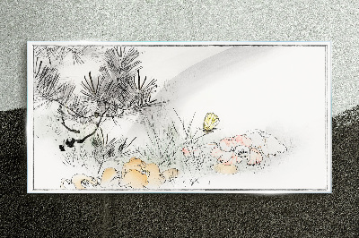 Floral landscape with a butterfly Wall art on glass