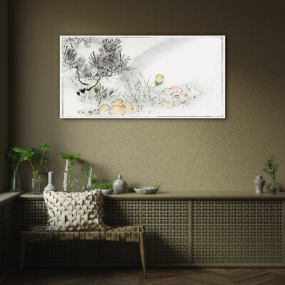 Floral landscape with a butterfly Wall art on glass