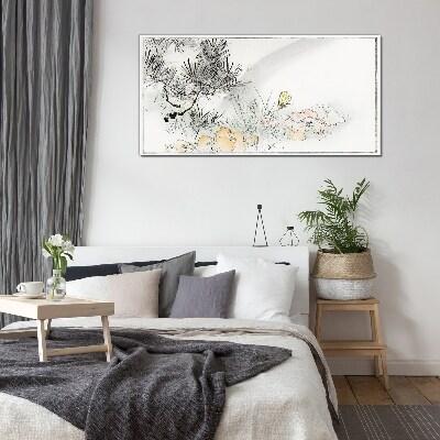 Floral landscape with a butterfly Wall art on glass