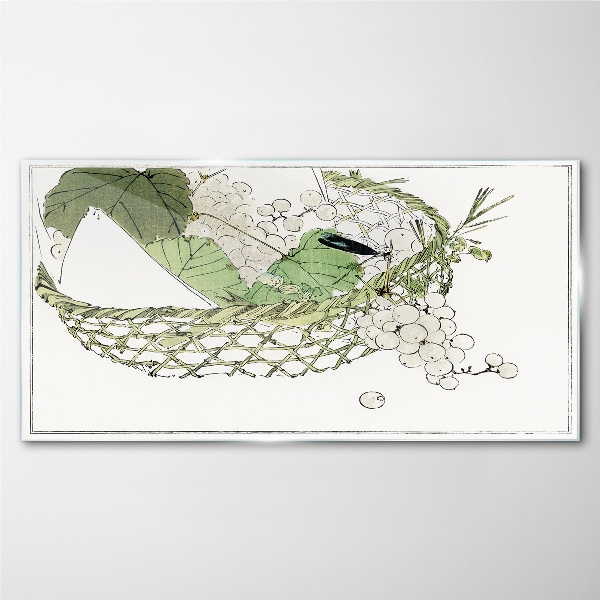 Green fruit basket Glass art print