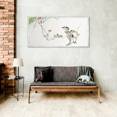 Birds among the vegetation Glass art print