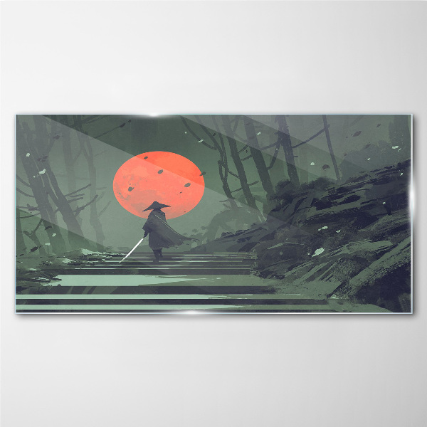 Samurai in the shadow of the rising sun Wall art on glass