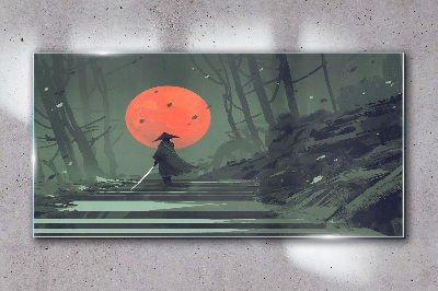 Samurai in the shadow of the rising sun Wall art on glass