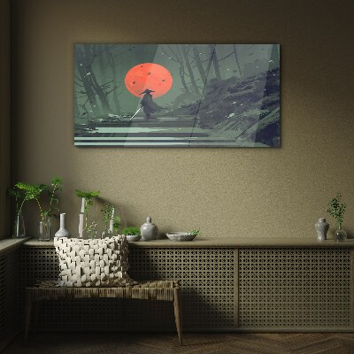 Samurai in the shadow of the rising sun Wall art on glass