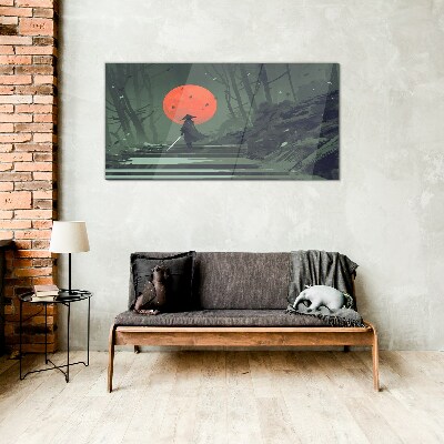 Samurai in the shadow of the rising sun Wall art on glass