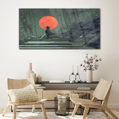 Samurai in the shadow of the rising sun Wall art on glass
