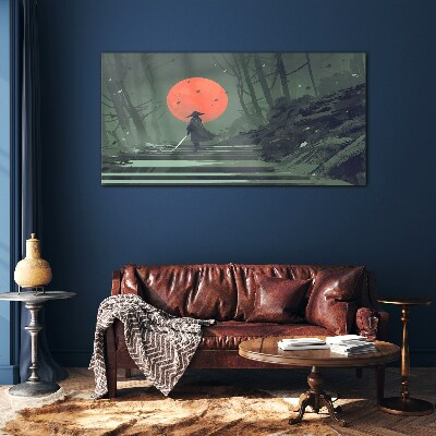 Samurai in the shadow of the rising sun Wall art on glass