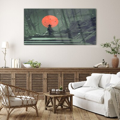 Samurai in the shadow of the rising sun Wall art on glass