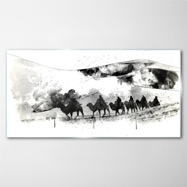 Caravan in black and white Glass art print