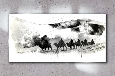 Caravan in black and white Glass art print