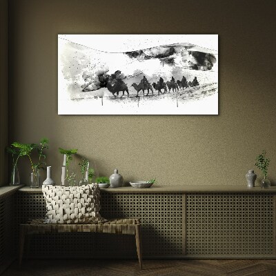 Caravan in black and white Glass art print