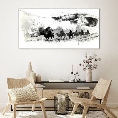 Caravan in black and white Glass art print