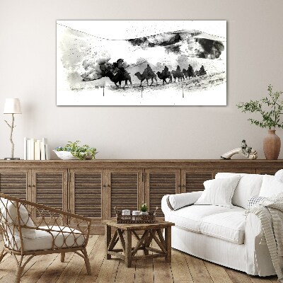 Caravan in black and white Glass art print