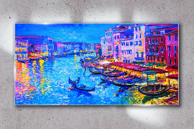 City abstraction boats Glass Wall Art