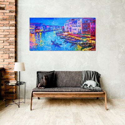 City abstraction boats Glass Wall Art