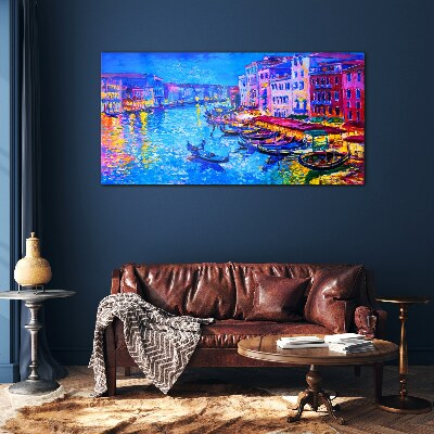 City abstraction boats Glass Wall Art