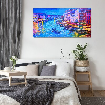 City abstraction boats Glass Wall Art