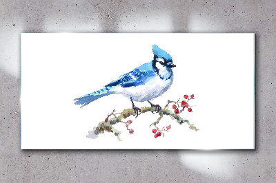 Bluebird on a branch Glass art print