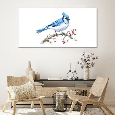 Bluebird on a branch Glass art print