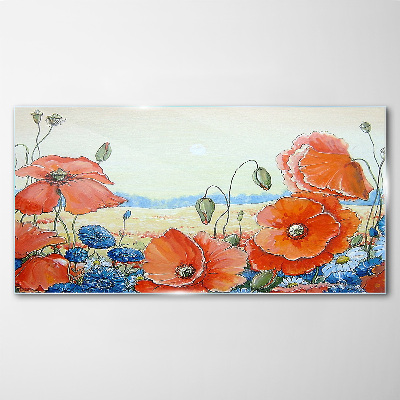 Floral landscape in pastel colors Wall art on glass