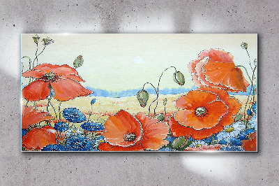 Floral landscape in pastel colors Wall art on glass