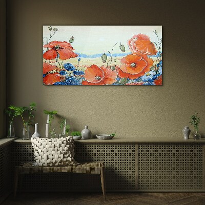Floral landscape in pastel colors Wall art on glass