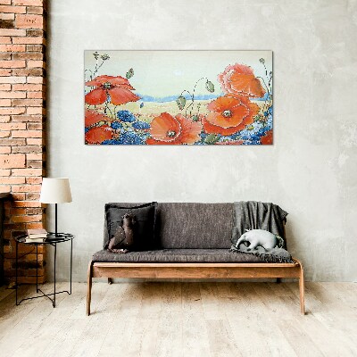 Floral landscape in pastel colors Wall art on glass