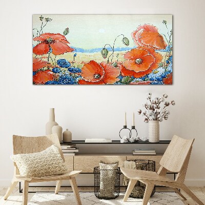 Floral landscape in pastel colors Wall art on glass