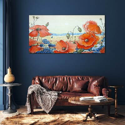 Floral landscape in pastel colors Wall art on glass