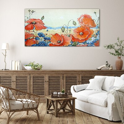 Floral landscape in pastel colors Wall art on glass