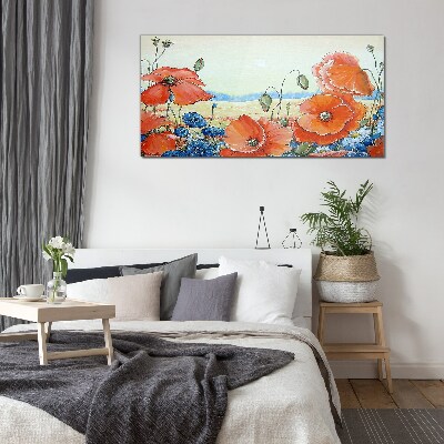 Floral landscape in pastel colors Wall art on glass