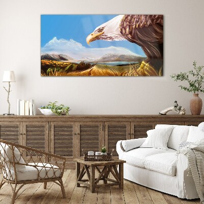 Eagle in a mountain landscape Wall art on glass