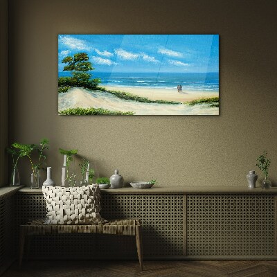 A romantic walk by the sea Wall art on glass
