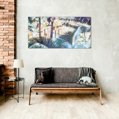 Tropical landscape in pastel colors Glass art print