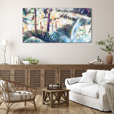 Tropical landscape in pastel colors Glass art print