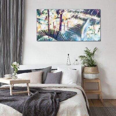 Tropical landscape in pastel colors Glass art print