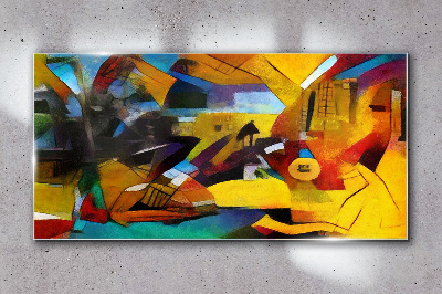 Abstract landscape in intense colors Glass art print