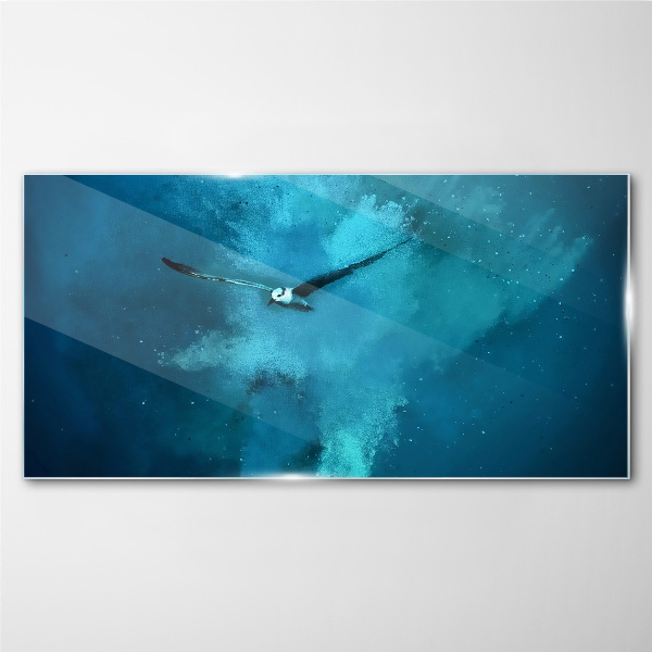 A bird in the blue space Wall art on glass
